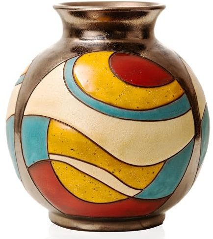 FELISTEYA Wheel-Thrown Handmade Vases – Artisan Pottery Flower Vases, 16cm Tall Ceramic Vase with Hand-Glazed Pattern for Home Decor and Gifts – Ball Vase 1