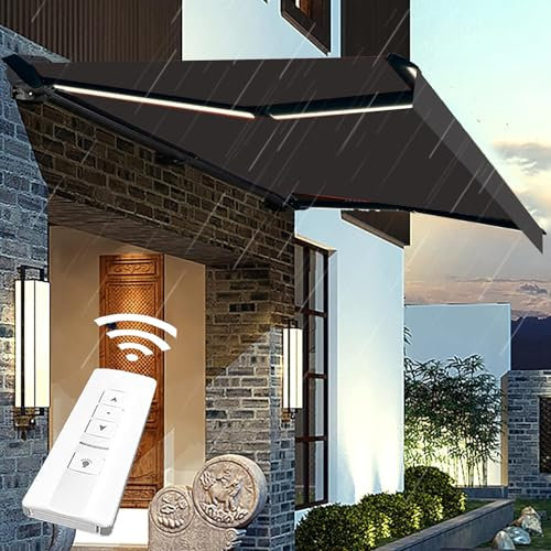 MOFGOE 78.7x59in Electric Awnings for Patio, Retractable Awning with LED Light and Remote Control, Waterproof & UV-Resistant, Patio Awning Sun Shade for Outdoor, Balcony, Deck Canopy,Black