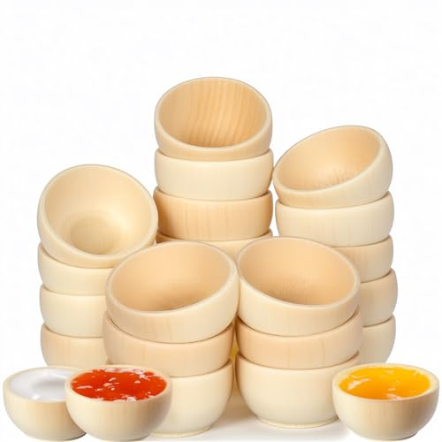 SHANDERBAR Lot de 20 petits bols en bois, bols à condiments de cuisine, mini bols non finis, bols à pincer non peints, bols en bois peint à faire soi-même, pour sauce, salade, noix, collations