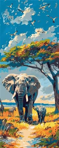 Malen Nach Zahlen Baum Elefant Malen Nach Zahlen Erwachsene, DIY Set Ölgemälde Malen Nach Zahlen XXL, Acrylfarben Painting by Numbers Bastelset, Geschenk Wanddekoration, 40x80cm (Ohne Rahmen)-YH382
