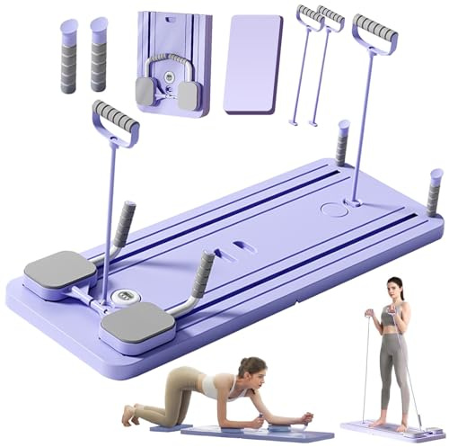 EFGETD Pilates Reformer Board Set di rulli per addominali a rimbalzo automatico, pieghevole, per esercizi a casa, con supporto per gomito e fasce di resistenza