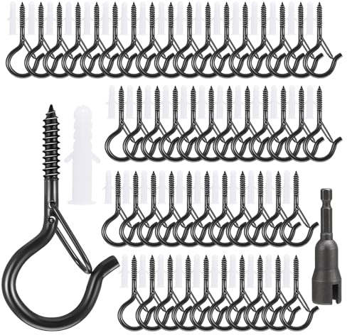 saerryor 50 Pack Q-Hanger Hooks with Safety Buckle and Wing Nut Driver Secure Screw Hooks for Lights Clips Fairy Lights Plants Birdcages Wind Chimes