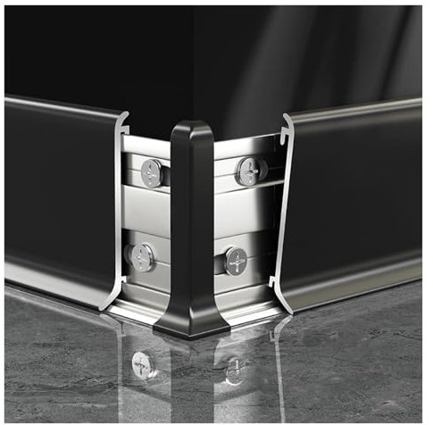 Plinthe Plinthe noire avec rail, Couvercle de moulure de plinthe en aluminium avec raccords et 2 embouts, Plinthes murales en métal pour la maison, le bureau, le restaurant(W 3.1 in (8 cm),L 55 in (14