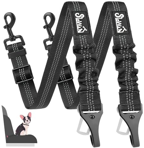 Eyein Hunde Sicherheitsgurt für Auto - Elastisch Verstellbar Reflektierend | 3 in 1 Hundegurt Auto mit Ruckdämpfung, Hunde Anschnallgurt für alle Hunderassen & Autotypen - 70cm (Schwarz - 2 Stück )