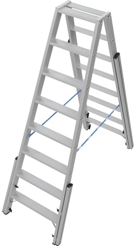 KRAUSE | Treppen-Stufenstehleiter | Mit Niveauausgleich, beidseitig begehbar, 2x8 Stufen