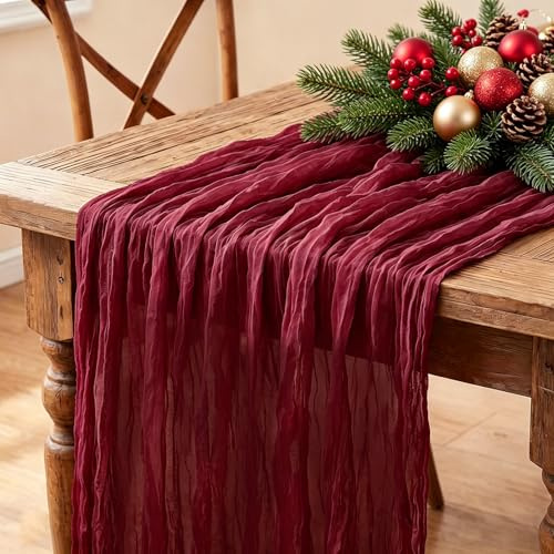 Chemin de table en étamine, 3 m - Bordeaux - 88,9 x 304,8 cm - Style bohème - Pour mariage, fête prénatale, Saint-Valentin, centre de table, décorations de Noël