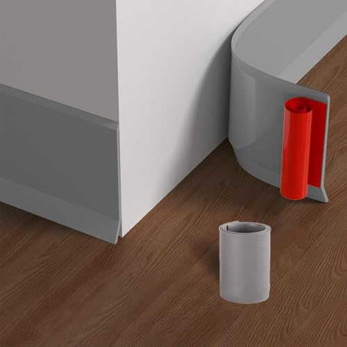 Weichsockelleiste Selbstklebend, PVC Sockelleiste Selbstklebend für Küche und Badezimmer, Flexible Knickleiste fußleisten, Selbstklebende Abschlussleiste, Breite 10 cm (Grau, 3M)