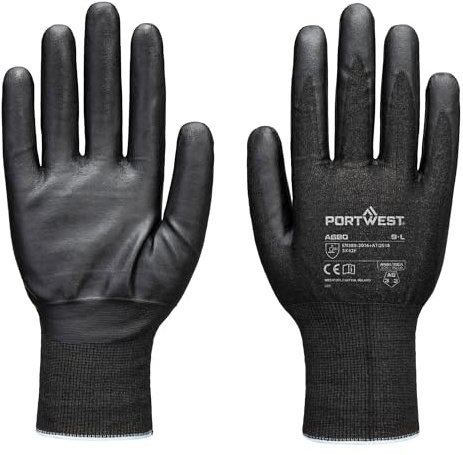 Portwest A680 Cut F21 Nitrile Tungsten Glove Extreme Cut Protection Lightweight Touchscreen Dexterity Durable Silicone Free Work Safety Handwear, Black, XXL