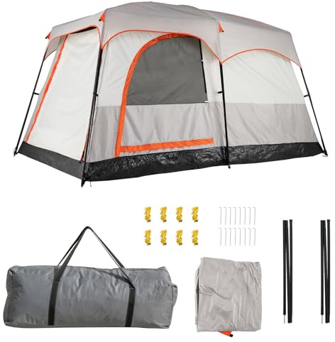 GYMAX Campingzelt für 4-6 Personen, Strandzelt mit Vorzelt, Tunnelzelt wasserdicht mit Netzfenstern & Eingängen, Doppellagiges Familienzelt mit Tragetasche, für Camping & Trekking