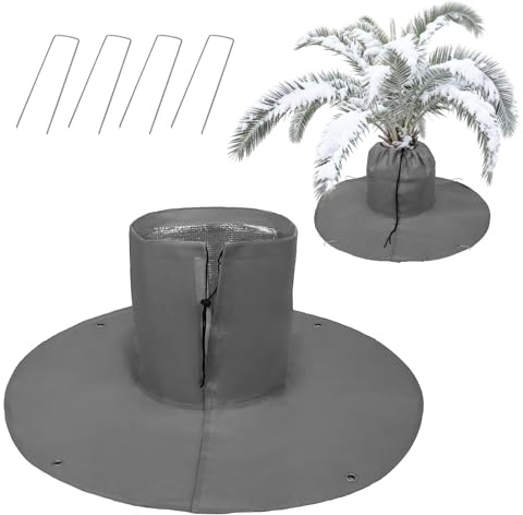 Gucass Palmen Winterschutz, Olivenbaum Winterschutz Grau & Winterschutz für Palmen Draußen mit Zugband, Dreifache Isolierung, Kälteschutz Frostschutz, Palmenwurzelschutz bis 36 cm Durchmesser, Ø 95 cm