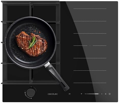 Cecotec Placa de Gas e Inducción Bolero Squad GI 3500 Hybrid FullFlex. Potencia de Inducción 3400W, 9 Velocidades con Función Booster, Zona FullFlex, Keep Warm y Función Stop&Go, Quemador Wok de 3,4kW