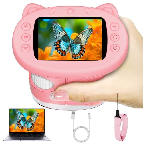 Microscopio per bambini, 1000x, portatile, con schermo da 2,4, digitale, portatile, regalo di Natale e compleanno per bambini dai 3 anni in su (rosa)