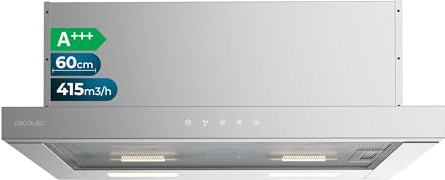 Cecotec Cappa aspirante telescopico 60 cm bolero Flux TLT 604000 Inox A+++. Aspirazione 415m3/h, motore DC, 3 velocità, SS Touch Control, finitura inossidabile, luce LED, filtri in alluminio e