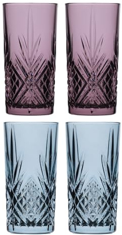 Cristal D'arques Ultime Tall Coloured Tumblers Set of 4-280ml Vintage-Inspired Glasses, Vibrant Colours, Dishwasher Safe - Stylish French Drinkware