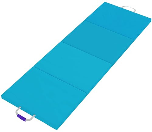 SPORTNOW Colchoneta Gimnasia Plegable de Grosor de 5 cm, Tapete de Ejercicio con Asas de Transporte, Bolsa, Esterilla de Gimnasia para Yoga, Aeróbic, Artes Marciales, Azul Claro y Morado Oscuro