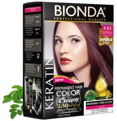 Bionda Professional Hårfärg 4.65 Mörk Mahogny 200 ml Dubbelpack Keratin | Permanent cremefärg med keratin och moringa som täcker grått till 100% och ger jämn, långvarig färg med lyster