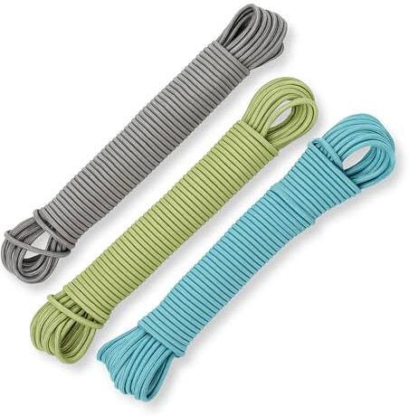 PK3 Washing Line Rope, 20M PVC Coated Steel Core Heavy Duty Fine Clothes Line - Strong String Clotheslines, Long Clothes Lines for Outside Garden Chritmas Decoration Washing Line for Indoor