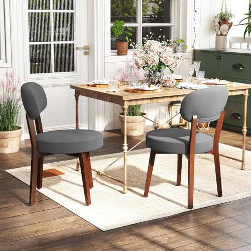 Ckaff Lot de 2 Chaises de Salle à Manger, Chaises de Cuisine en Lin, Fauteuil Salon Rembourrée avec Cadre en Bois Massif pour Salle à Manger Salon Cuisine Jardin, Gris