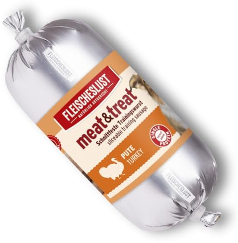 Fleischeslust Hundewurst, Meat&Treat Pute (15x200g), schnittfeste Trainingswurst, Hundefutter für ausgewachsene Hunde