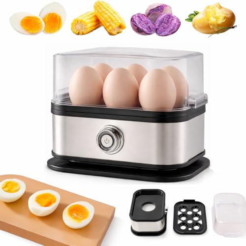 Egg Cooker,2026 New Rapid Egg Cooker 6 Egg Capacity, Soft, Medium, Hard Boiled, Poacher, Stainless Steel Electric Eggs Cooker,Or Hard-Boiled Eggs, Rapid Cook Time (Silver Gray)