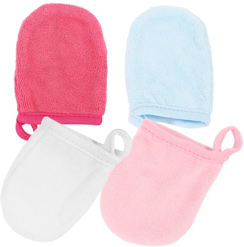 ULTECHNOVO Moufles de Nettoyage Visage en Microfibre Lavables 4 Pièces Couture Soignée, Démaquillants Réutilisables Pratiques en Différentes Couleurs pour Soin du Visage Couleur Aléatoire