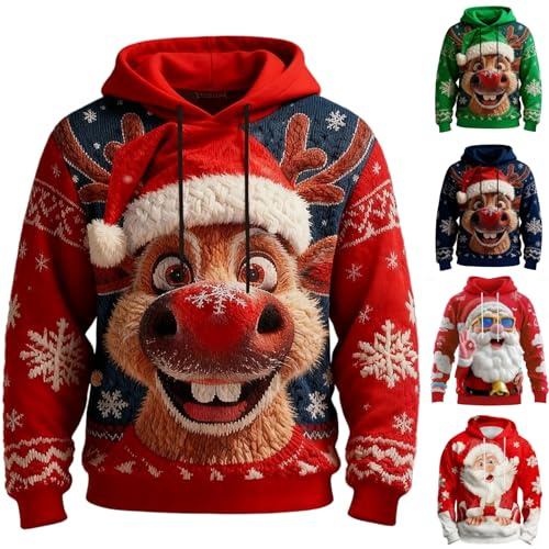 Jultröja för män, rolig 3D-rentryck, julhuvtröja, ful jultröja, ful jultomte, pullover, jultröja, juldräkt, rolig julklapp, present, 01-a – röd, L