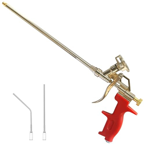 Professional Foam 54cm long Spray Gun, Heavy Duty Metal Applicator with 2 Nozzles, PU Insulation Dispensing Tool for Caulking and Sealing,threaded