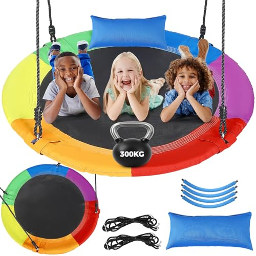 Balançoire Nid & Ronde 120 cm avec Coussin Amovible, Charge maximale 300kg