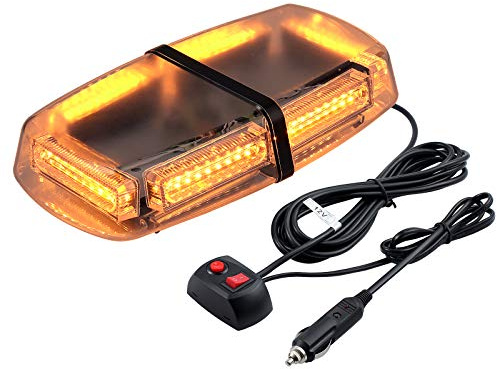 PROZOR Flashing Beacon Light 54LEDs with 7 Flashing Modes Amber Beacon Light Bar IP65 Waterproof Magnetic Car Recovery Strobe Light with Double Switch and 5m/16.4ft Cable for 12V/24V Vehicle