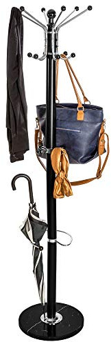 BAKAJI Attaccapanni Appendiabiti di Design a Piantana da Terra in Metallo con 16 Ganci Appendi Abiti Base in Marmo Dimensione 38 x 38 x 180 cm (Nero)