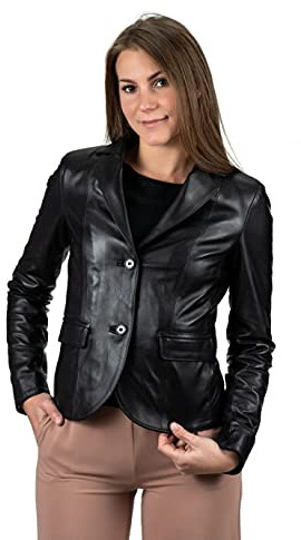 Pelletterie Borghese | Giacca Pelle Donna | Nero | Giacca Elegante | Blazer | Giubbotto Pelle | Vera Pelle | Made in Italy | BLAZER (42, Nero)