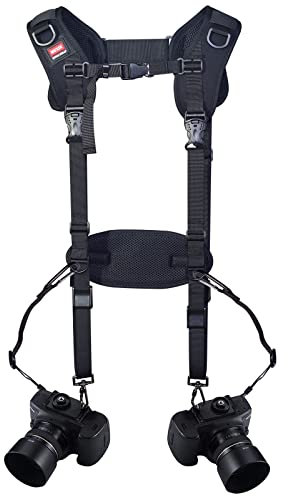 Cinghia per doppia fotocamera Tracolla regolabile a sgancio rapido per fotocamera a doppia spalla con cavo di sicurezza per fotocamera DSLR SLR (muxin-2)