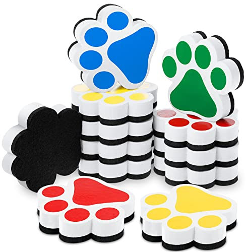 12 Stück magnetische Whiteboard-Radiergummi, Pfotenform, trocken abwischbar, Whiteboard-Magnet, sortierte trockene Radiergummis, Kreidetafel-Reiniger für Kinder, Zuhause und Büro, 4 Farben