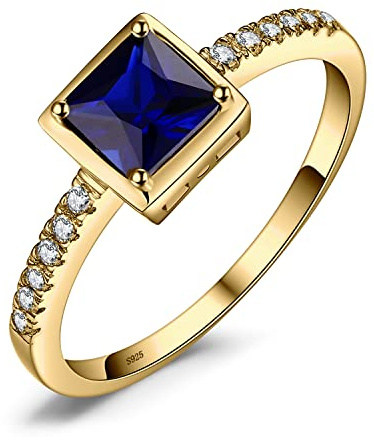 JewelryPalace Fyrkantig Ring Med Skapad Safir För Damer, Smyckeset Med Blå Sten, Förlovningsring, Solitärring, Silverring 925 För Damer Med Sten, Silverring 925 För Damer, Zirkonia, Guldpläterad 54