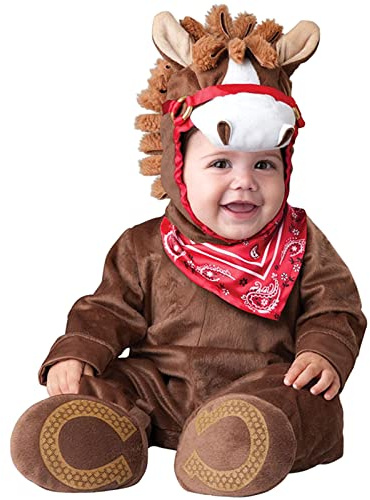 QIYUANT Baby sparkdräkt med huva fodrad brun häst flickor pojkar karneval halloween bus eller godis fest fotografi 0-3 år fleece onesie 80 (6-12 månader)