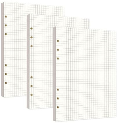 RUCUDIM A5 Ringbuch Nachfüllbar, A5 Nachfüllpapier, 3 Pack Nachfüllbar Notizpapier, Karierte 6 Löcher Refill Leeres Papier, Ordnerfüllpapier 135 Blatt für Notizbuch, Tagbuch, Skizze, Malerei