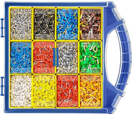 haisstronica Aderendhülsen-Set, 5000 Stück, AWG22-7, 12 Größen, Stiftklemmenenden, sortiert im Paket, isolierte Kabelendhülsenverbinder zum Crimpen in elektrischen Projekten