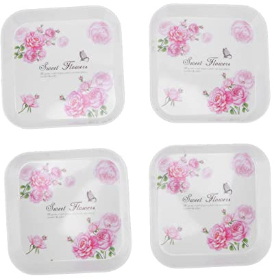 Lot de 4 Assiettes Apéritives, Assiettes Créatives pour Collations aux Fruits, Assiettes à Dessert en Mélamine, Assiettes à Salade, Fromage, Plateau Plat en Os pour Hoem, Restaurant, Facile(Rose)