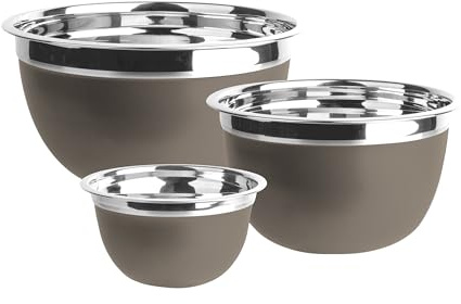 BERGNER Bake Lovers - Juego de 3 Cuencos De Acero Inoxidable Duradero - Boles Acero Inoxidable de 700ml, 3L y 4.8L - Óptimo para Repostería - Marrón - Acabado Interior Pulido - Fácil de Lavar