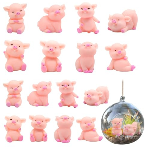 Idota 16 Stück Kleine Glücksschweine, 3.5cm Harz Glücksschweinchen Figuren Glücksbringer Silvester Glücksbringer Prüfung Tischdeko Glücksschweinchen Mini zum Kuchen/Fee Garten/Schneekugel Deko