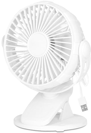 TIENDA EURASIA - Ventilador Usb con Pinza | Ventilador Portatil Tipo Clip | Silencioso y Pontente | 3W | 2 Velocidades | Inclinación Regulable | 13,5 x 17,5 cm (Blanco)