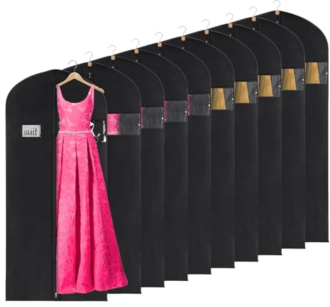 KEEGH Kleidersack Lang 60x152cm, 10 Stück Kleidercask für Aufbewahrung | Atmungsaktiv Kleiderhülle Vliesstoff Kleidersäcke Lang Anzug Schutzhülle Kleidersack Anzug für Kleider Mäntel Hemden, Schwarz