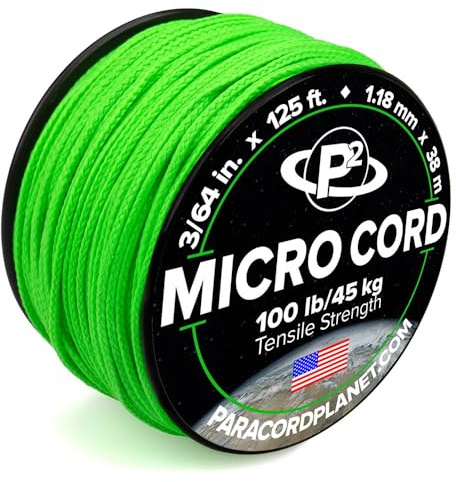 Paracord Planet Micro Paracord – tunn flätad sladd för hantverk, fiske och gör-det-själv-projekt i 38 m spolar – syra lime