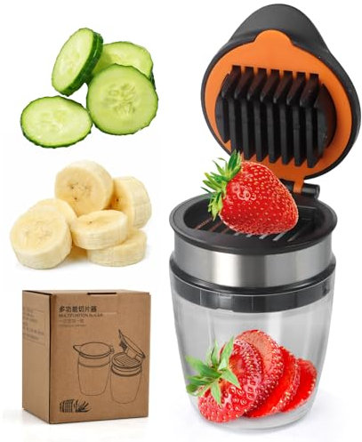 YILANJIN Cortador de Tazas, Fruit Cup Slicer, Cortador de Fresas Acero Inoxidable, Cortador de Frutas de Diseño Extraíble, Preparación Rápida para Plátanos, Huevos, Ensalada Frutas, Verduras