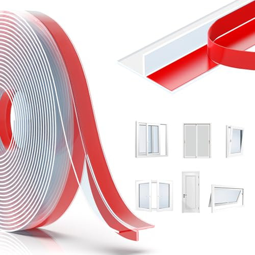 T Shaped Door Seal Strip Draft Excluder 240 Inch/20 Ft,Insulation Tape Frame Draught Stopper Clear Silicone Self Adhesive Inserts Door Sweep Edge Wind Heat Cold Blocker (Clear, 1.37 in x 20 Ft)
