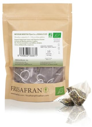 FRISAFRAN | Infusión de Regaliz y Menta Ecológica 15 Uds | 30g | Biológica | Digestiva | Té de regaliz natural | Raíz de Regaliz menta | te regaliz | Directamente del Productor | Origen España