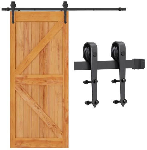 Soberine Binario per Porta Scorrevole Nero e Rustico Kit Accessori con Guida per Anta Singola in Legno Regolabile 6FT/183 cm