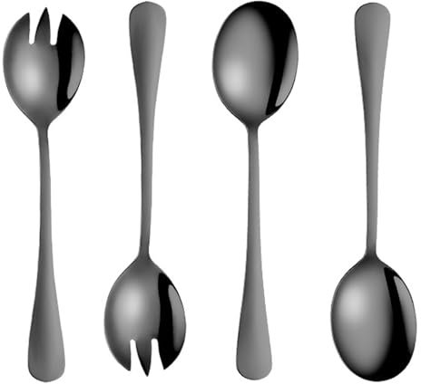 agogue 4 posate da insalata in acciaio inox, 2 cucchiai da insalata e 2 forchette da insalata, lucidate e antiaderenti, set di posate per insalata, colore nero, per ristorante, hotel, picnic