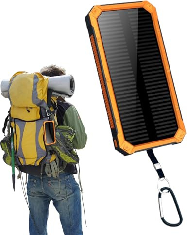 Solbatteri - 10 000 mAh bärbar powerbank med trådlös laddare och ficklampa | Snabbladdningsenhet för utomhusresor, camping, nödsituation, bärbar solladdare för