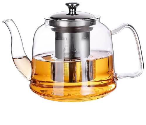 1 600 ml tekanna glas med sil, glas tekanna med rostfritt stål filterlock, droppfri tekanna med, borosilikatglas teservis, tebryggare för lösa te fruktte doftande te